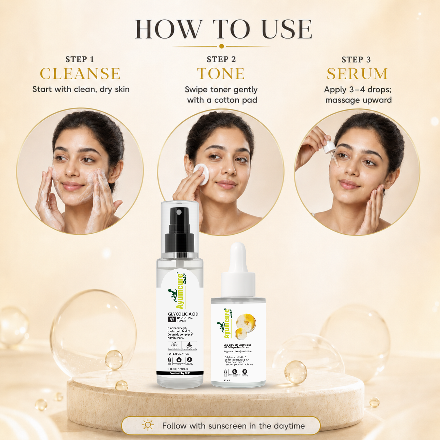 The Exfoliate + Brighten Duo — Glycolic Acid Toner + Dual Glow Serum | All Skin Types