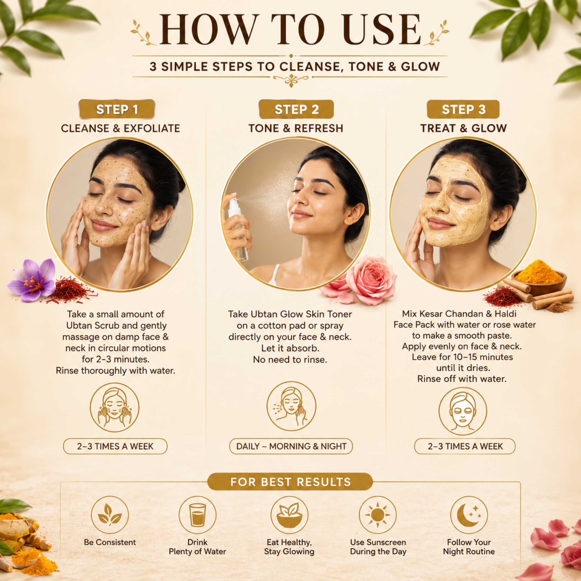 Ubtan Glow Combo: Face Pack + Toner + Scrub | 3% Niacinamide | Men & Women