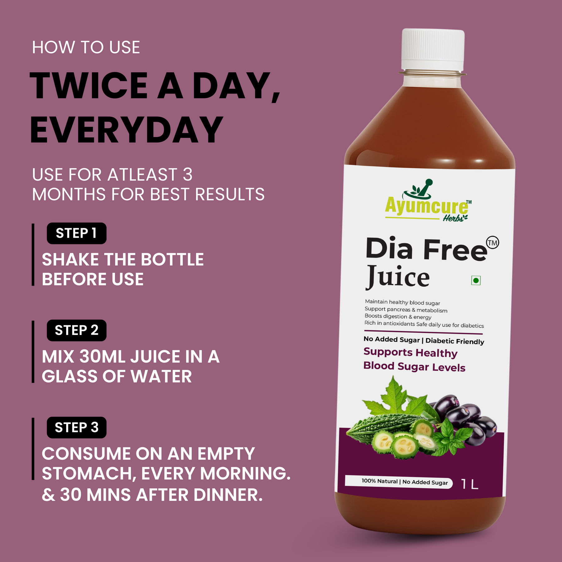 Dia Free Ayurvedic Juice Pack of 2 | Amla, Karela, Jamun & Tulsi | Men & Women