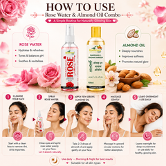 Rose Water & Almond Oil Combo | Natural Hydration for Face, Hair & Body | Unisex