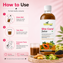 She Care Ayurvedic Juice | PCOS, PCOD & Period Pain Relief | Ayush Certified | Only For Women