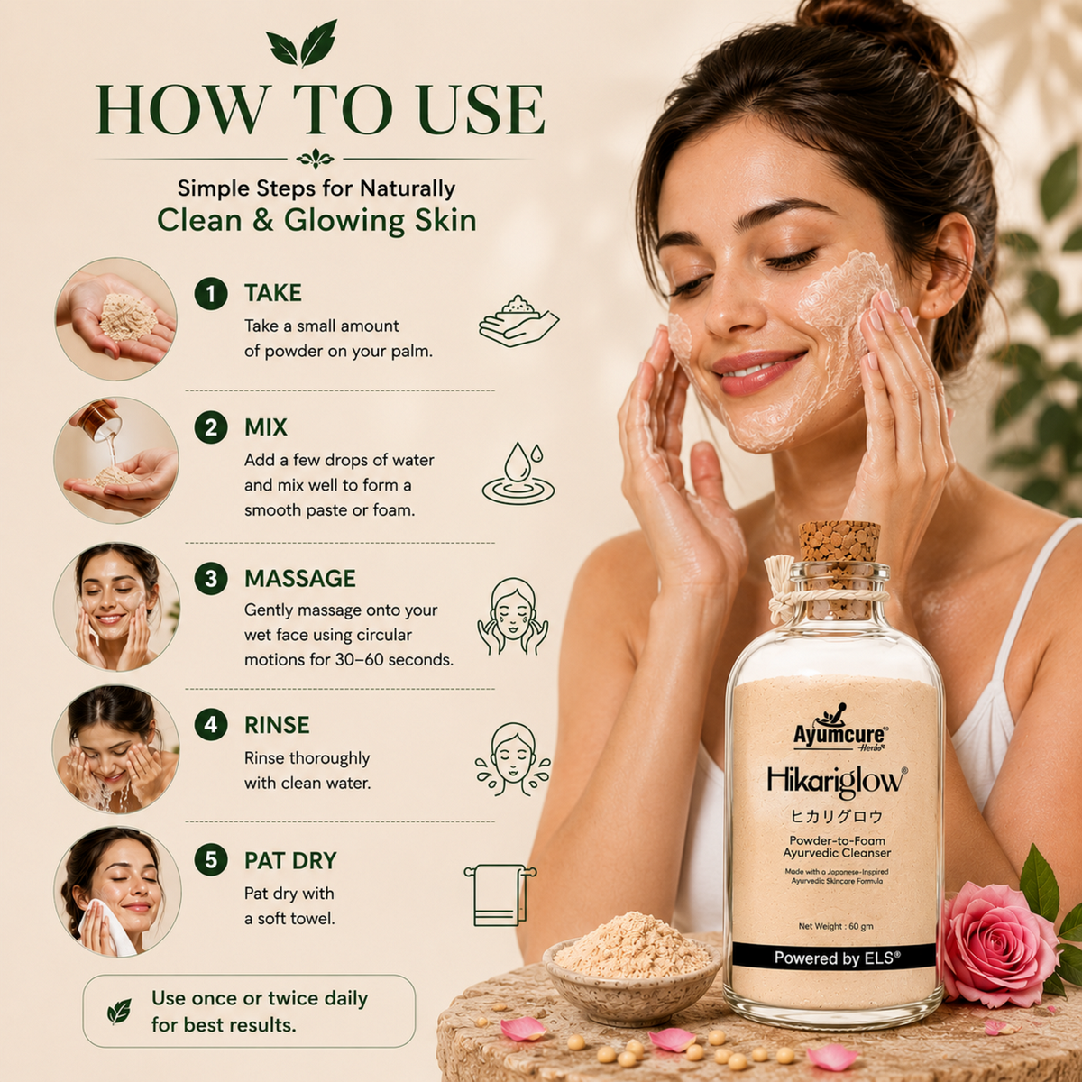 Ayumcure Hikariglow Powder-to-Foam Ayurvedic Cleanser, 60g