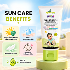 Ayumcure Herbs Kids Sunscreen SPF 30 PA+++ | Gentle Daily Sun Care | Ayurvedic with Aloe Vera, Calendula & Shea Butter | Soft, Hydrated & Non-Greasy Skin | 100ml