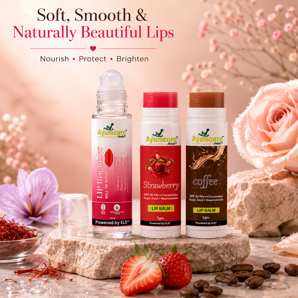 The Complete Lip Duo — SPF 50 Lip Balm + Saffron Lip Brightener Roll-On