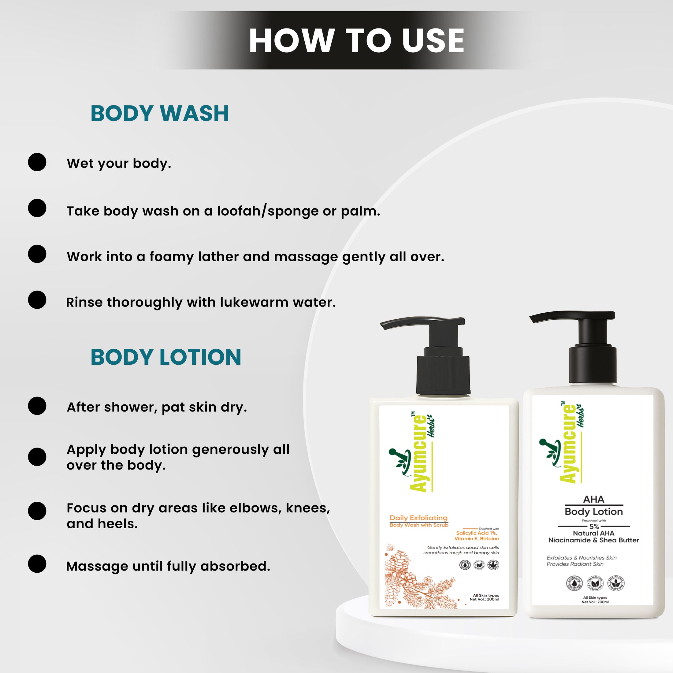 Body Care Combo: 1% Salicylic Acid Body Wash + 5% AHA Body Lotion | Men & Women