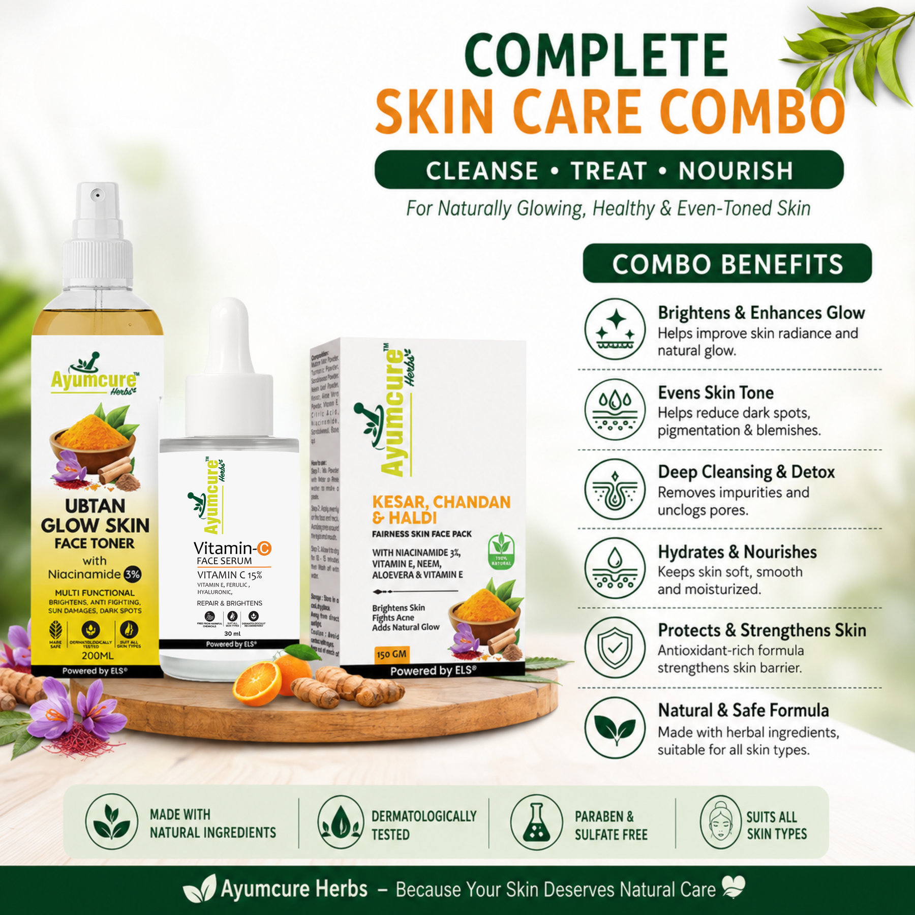 Radiance Ritual Combo: Face Pack + Serum + Toner | 3% Niacinamide | Men & Women