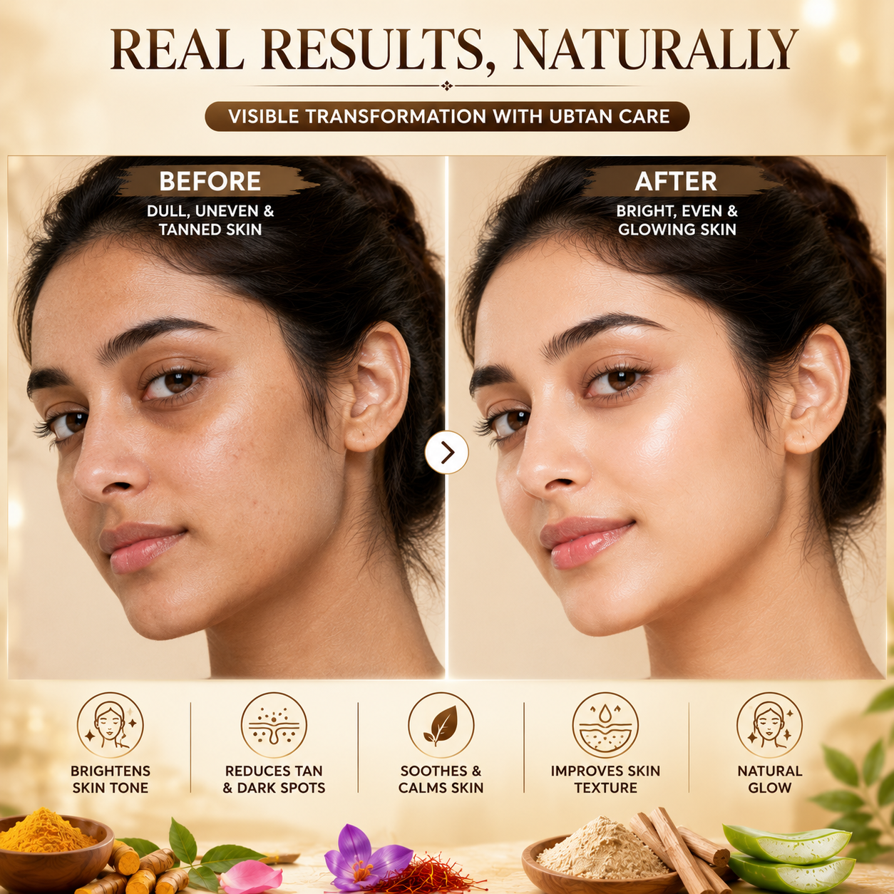 Ubtan Glow Toner + Radiance Face Pack | 3% Niacinamide, Kesar & Haldi | Men & Women