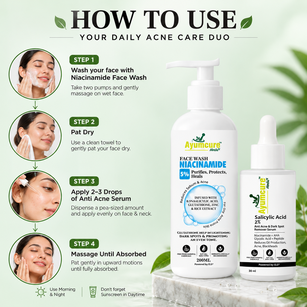 The Acne Clear Duo — 5% Niacinamide Face Wash + 2% Salicylic Acid Serum | Men & Women