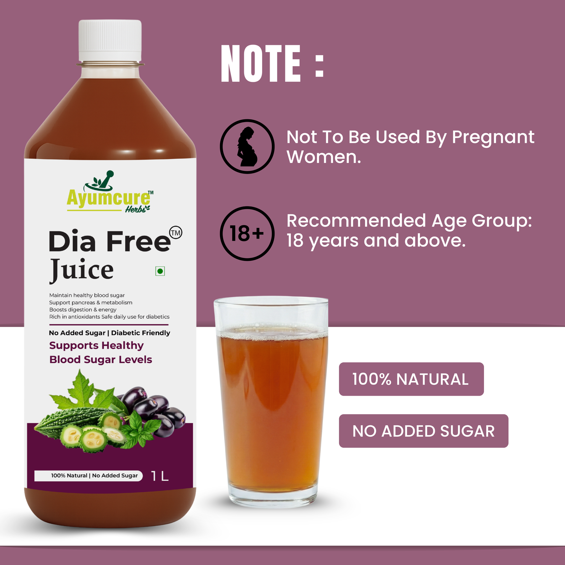 Dia Free Ayurvedic Juice Pack of 2 | Amla, Karela, Jamun & Tulsi | Men & Women