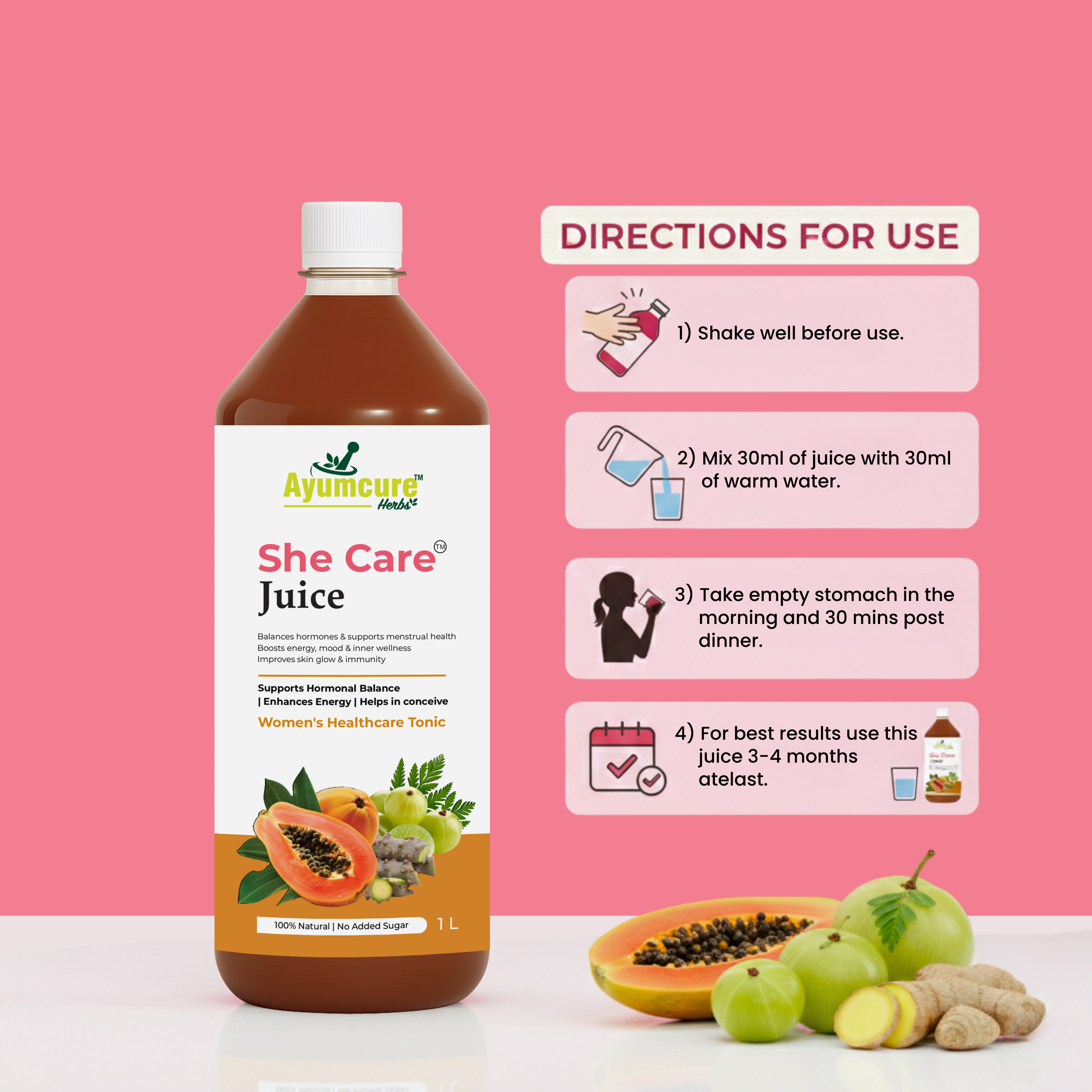 She Care Ayurvedic Juice Pack of 2 | PCOS, PCOD & Period Pain Relief | Only For Women