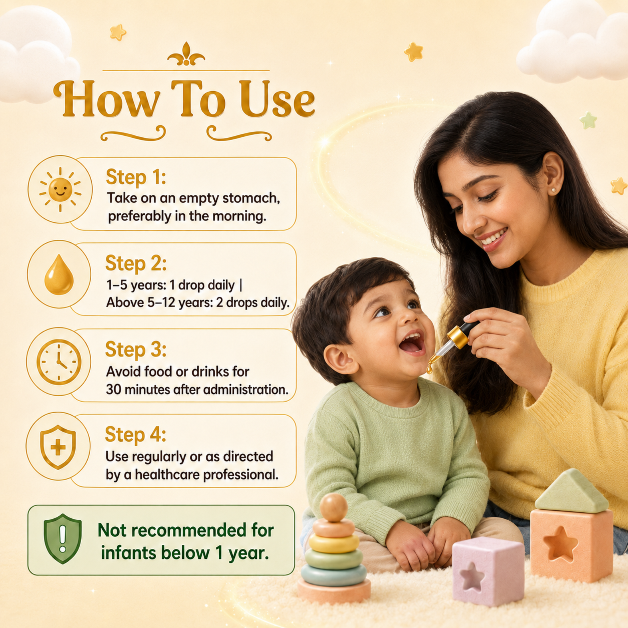 Ayumcure Kids Suvarnaprashan Drops | Golden Nectar Ayurvedic Immunity & Brain Support for Children 1-12 Years | With 24 Ct Gold, Suvarna Bhasma, Brahmi, Shankhpushpi, Vacha & Honey