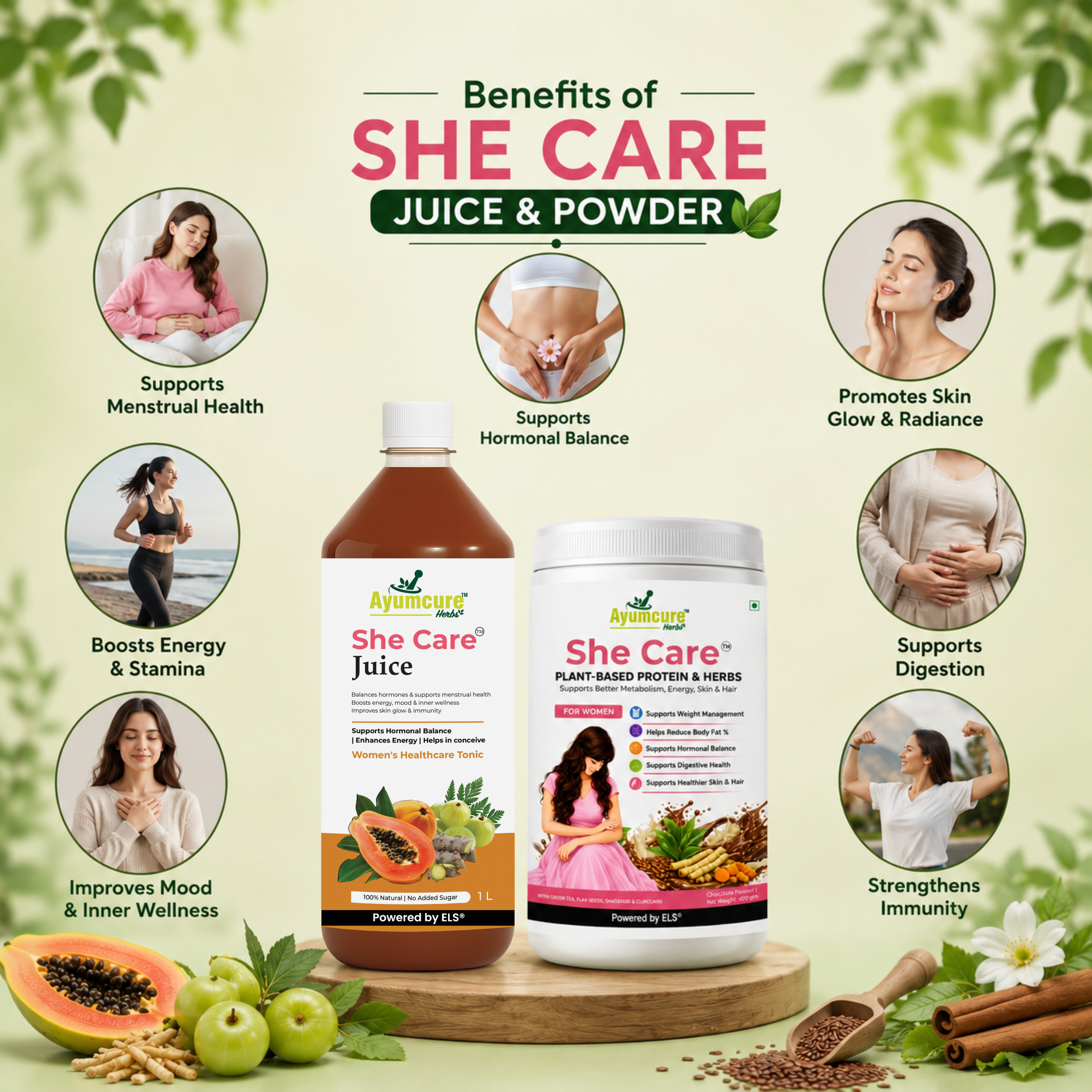 His & Her Wellness Combo | She Care Juice 1 L + HeCare Juice 1 L + Women’s Plant-Based Protein Powder 400 g, Chocolate Flavour |
