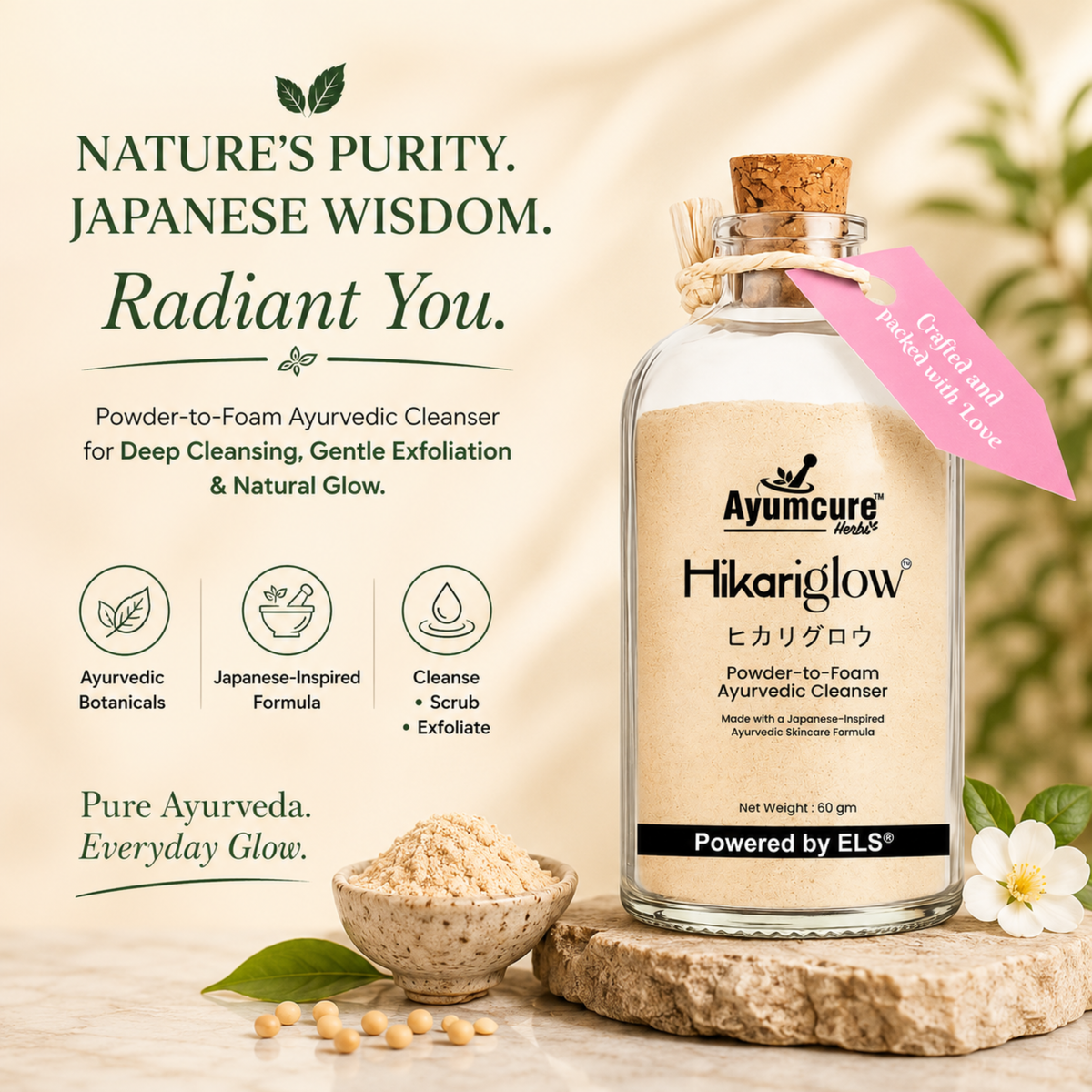 Ayumcure Hikariglow Powder-to-Foam Ayurvedic Cleanser, 60g