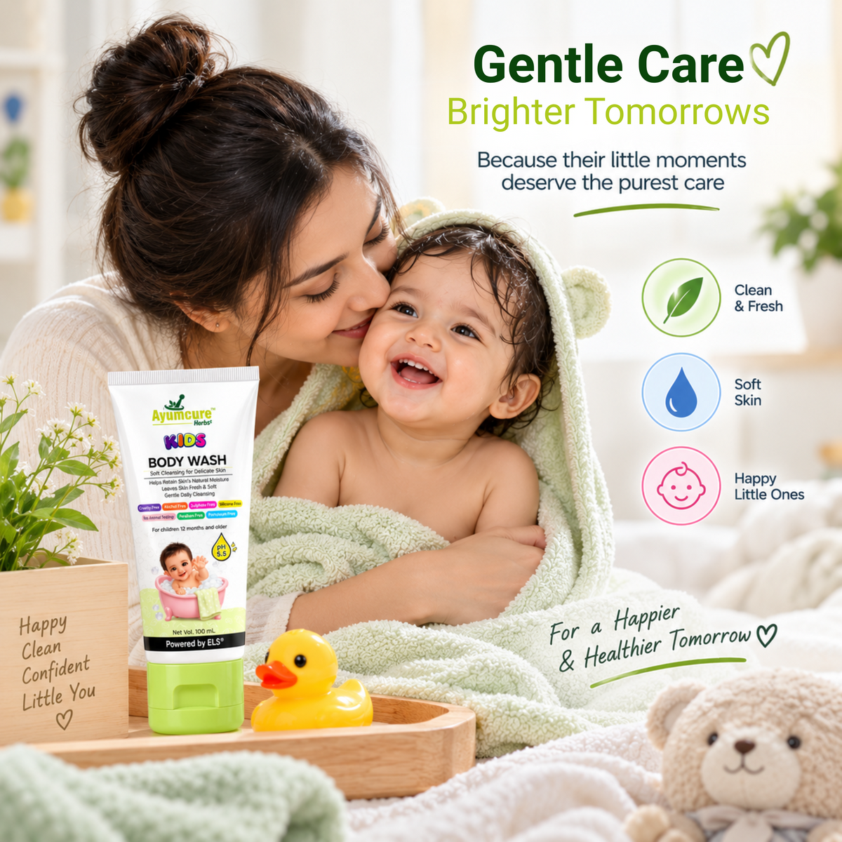 Ayumcure Herbs Kids Foaming Body Wash | Sulphate, Paraben & Silicone Free | Ayurvedic with Aloe Vera, Reetha & Shikakai | Soft Daily Cleanser for Delicate Skin | 100ml