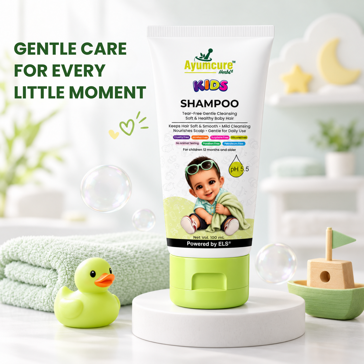 Ayumcure Herbs Kids Tear-Free Shampoo | Sulphate, Paraben & Silicone Free | Ayurvedic with Aloe Vera, Neem, Shikakai & Amla | Gentle Daily Baby Hair Cleanser | 100ml