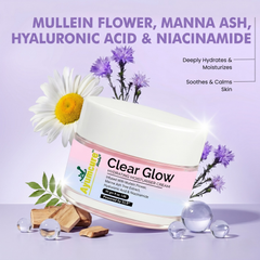 Clear Glow Korean Skin Hydrating Moisturiser Cream | Glass Glow Skin Formula with Hyaluronic Acid & Niacinamide | Infused with Mullein Flower & Manna Ash Tree Extract | Deep Hydration Lightweight Daily Face Cream for Women & Men | 30 gm