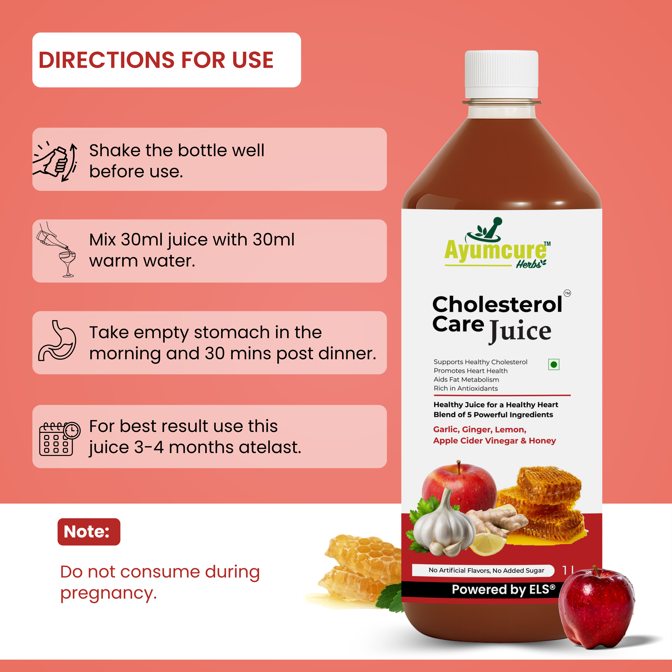 Cholesterol Care Juice Pack of 2 | Garlic, Ginger, ACV & Honey | Men & Women