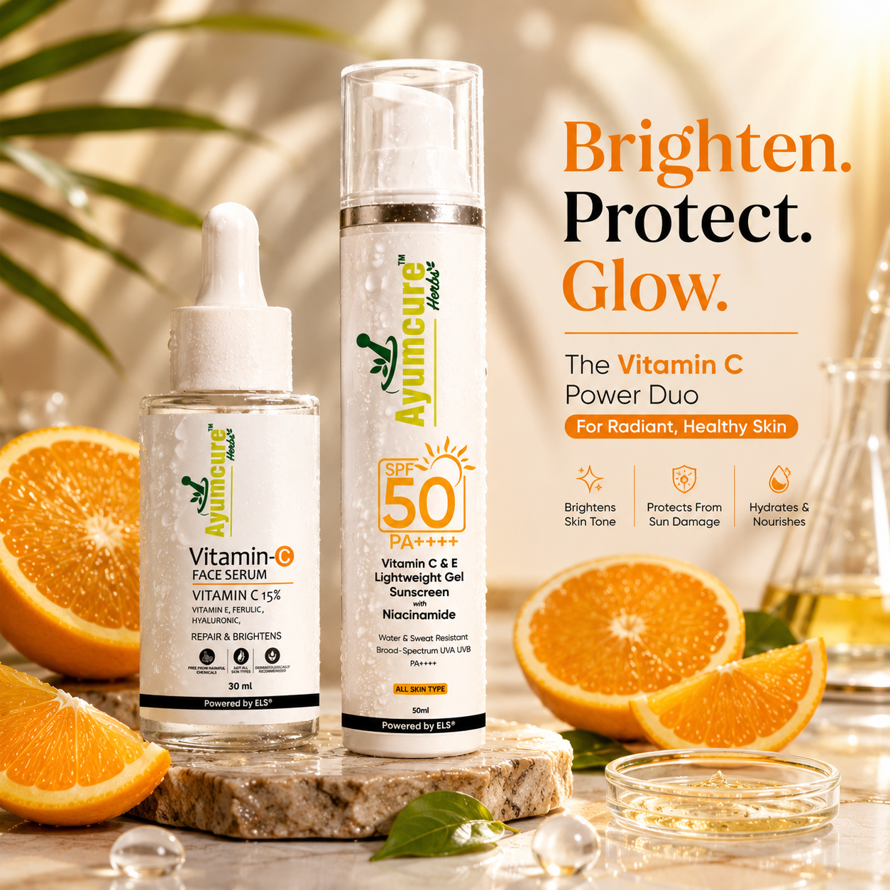 The Protect + Glow Duo — Vitamin C Serum + Vitamin C+E Sunscreen SPF 50 | Unisex