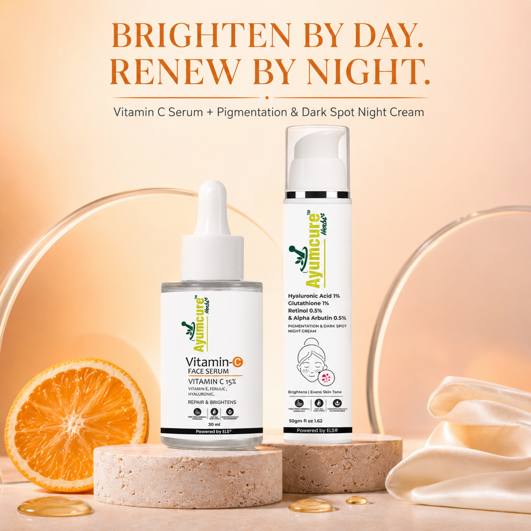 The Glow AM+PM Duo — Vitamin C Serum + Retinol Night Cream | 24-Hour Brightening Routine | Unisex