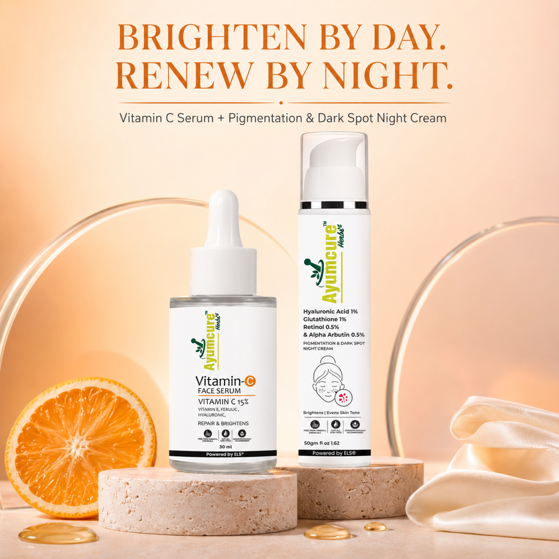 The Glow AM+PM Duo — Vitamin C Serum + Retinol Night Cream | 24-Hour Brightening Routine | Unisex