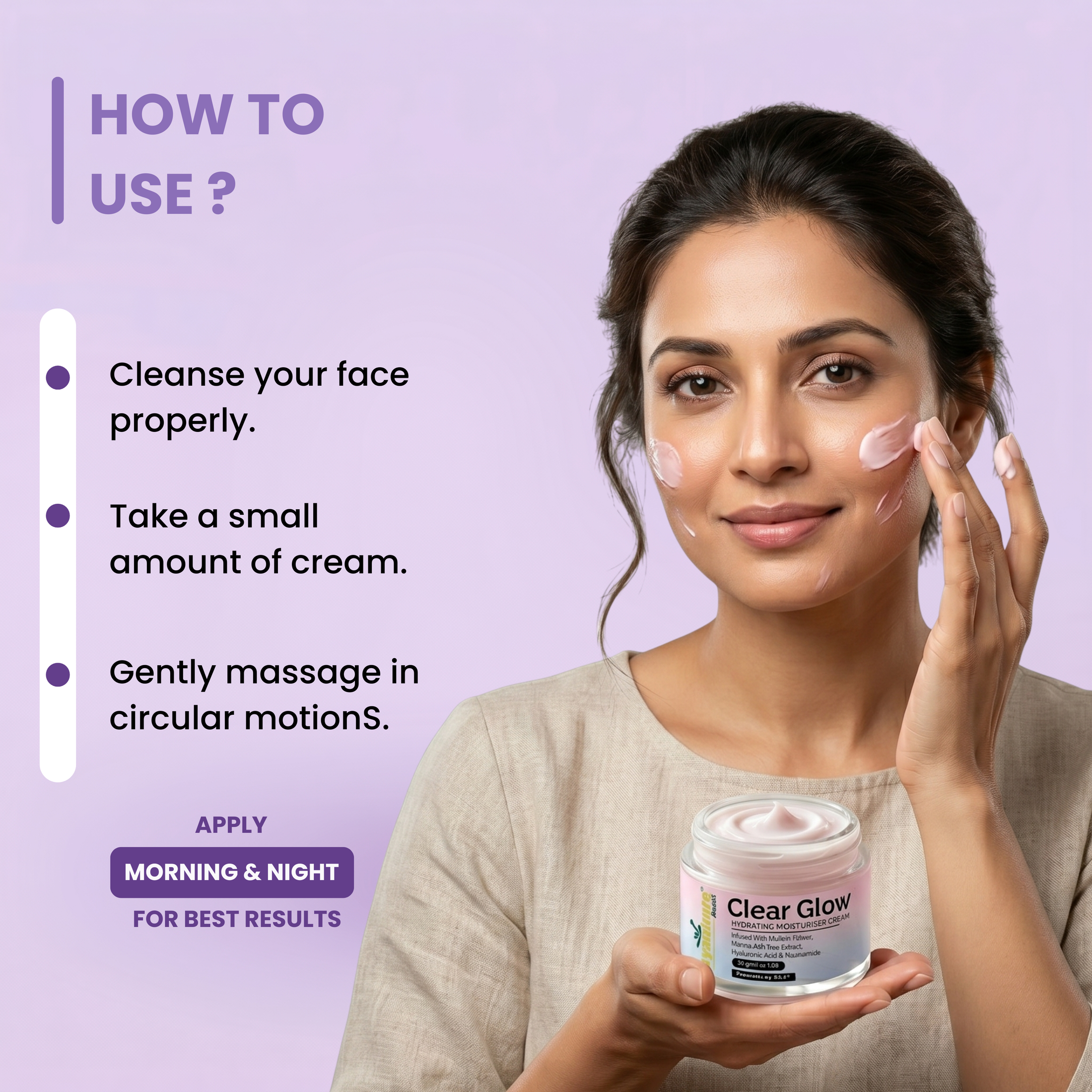 Clear Glow Korean Skin Hydrating Moisturiser Cream | Glass Glow Skin Formula with Hyaluronic Acid & Niacinamide | Infused with Mullein Flower & Manna Ash Tree Extract | Deep Hydration Lightweight Daily Face Cream for Women & Men | 30 gm