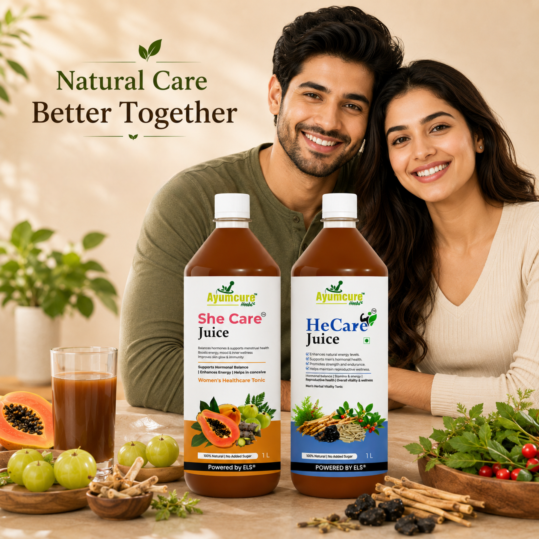 HeCare + SheCare Ayurvedic Couple Wellness Juice Combo | Men & Women