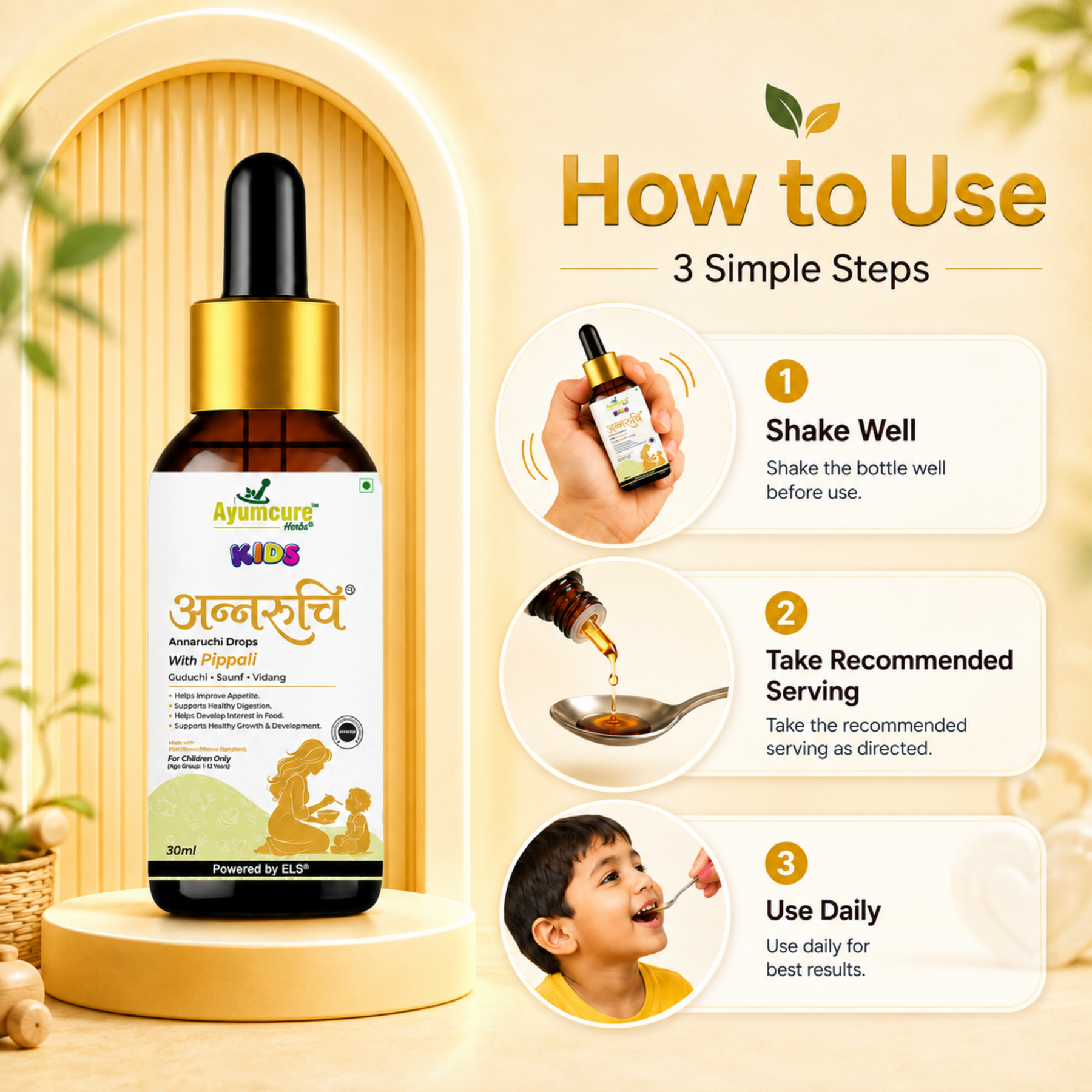 Kids Annaruchi Drops | Ayurvedic Appetite & Digestive Support for Children 1-12 Years