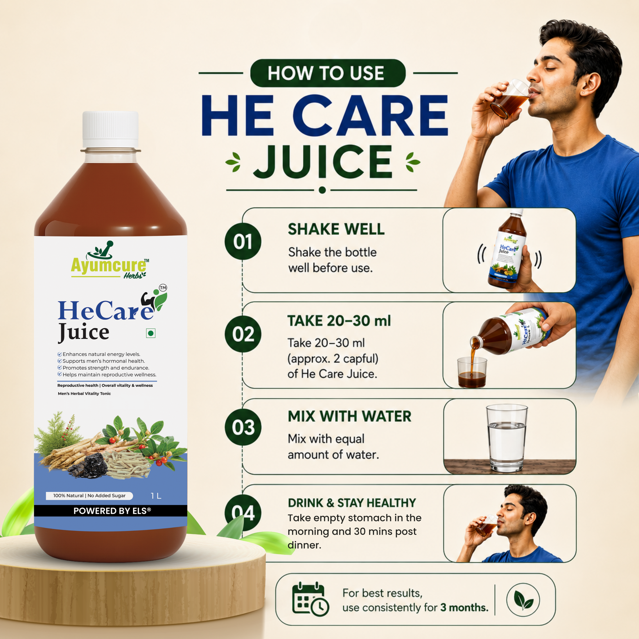 His & Her Wellness Combo | She Care Juice 1 L + HeCare Juice 1 L + Women’s Plant-Based Protein Powder 400 g, Chocolate Flavour |