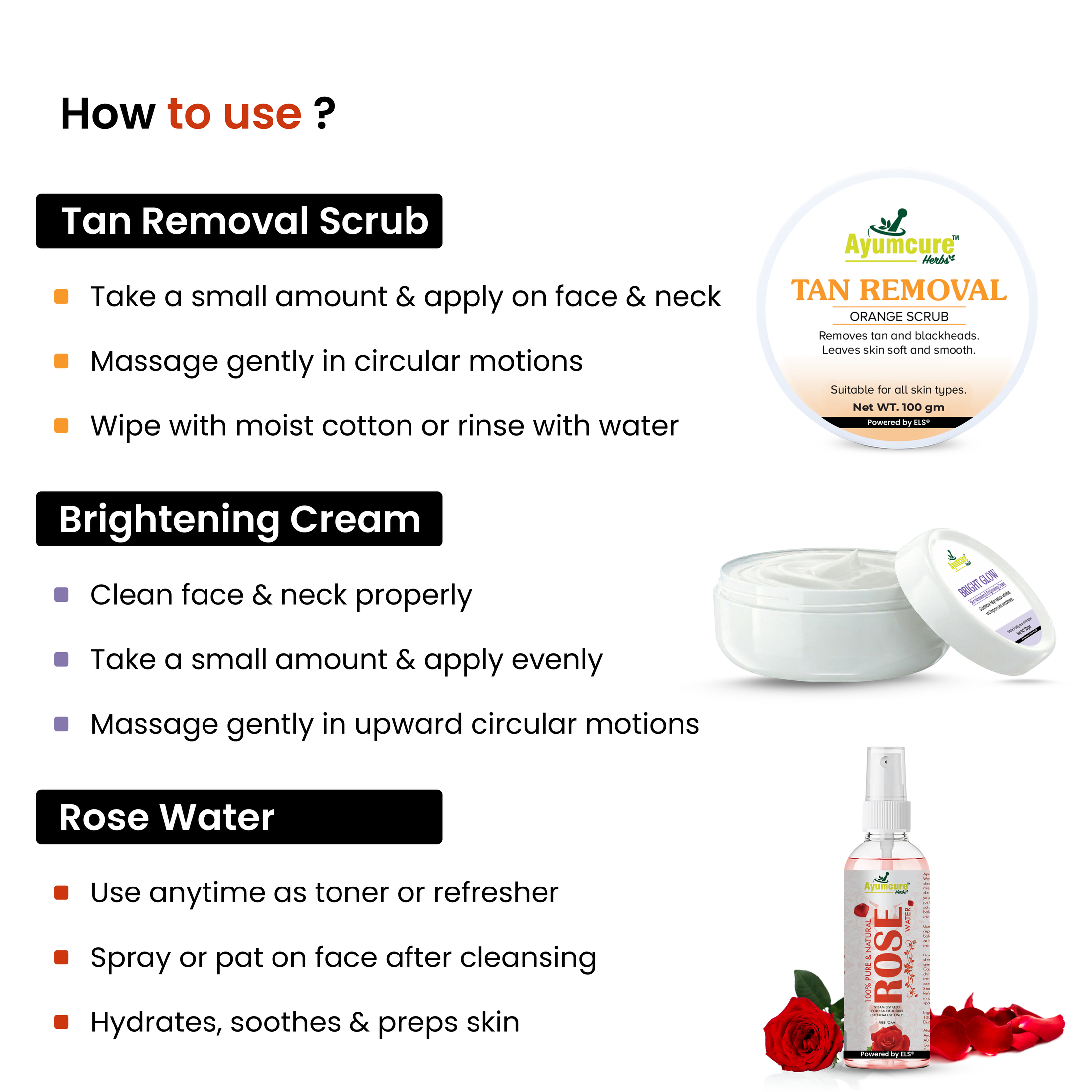 Glassy Glow Kit: Rose Water + Orange Scrub + Glutathione Cream | Men & Women