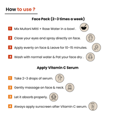 Instant Glow Combo: Multani Mitti + Rose Water + Vitamin C Serum | Men & Women