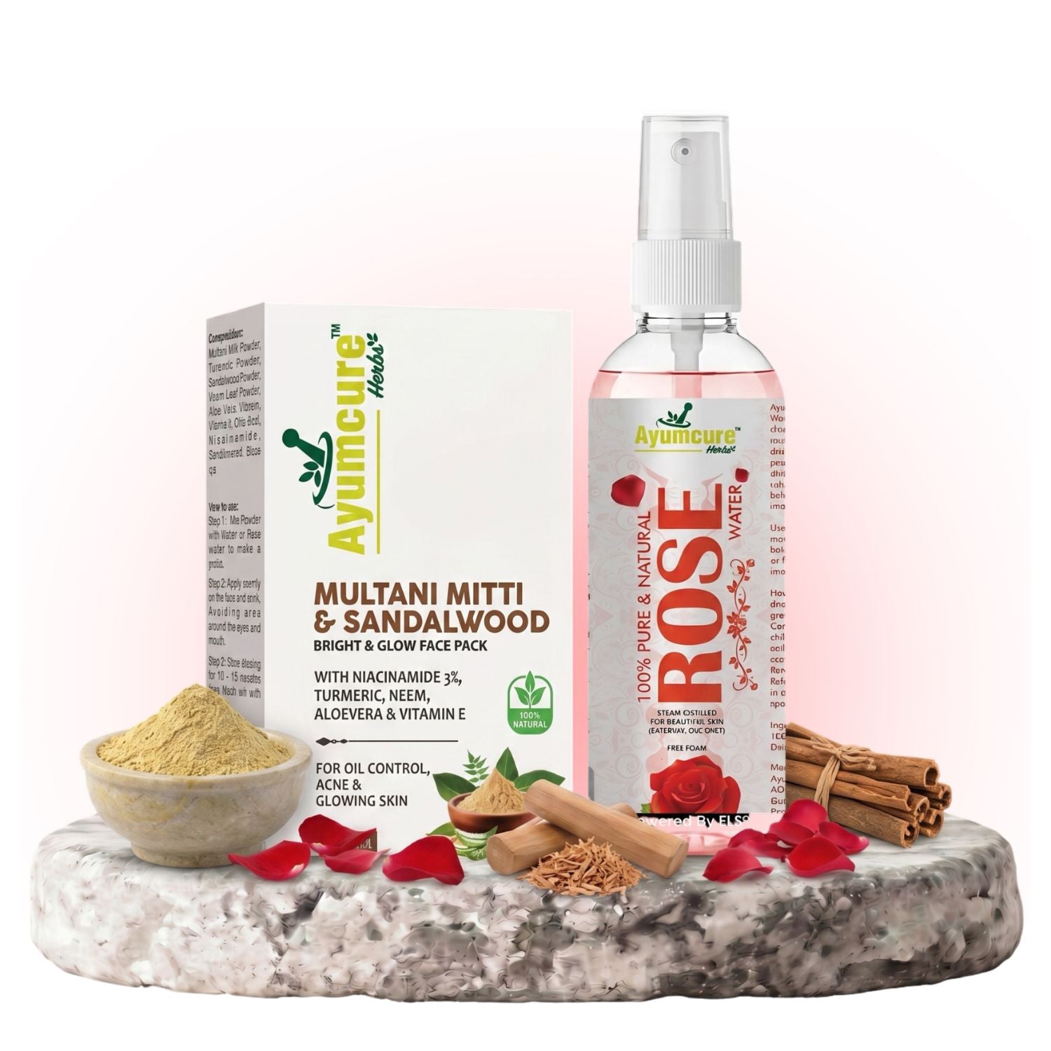 Face Pack Combo: Multani Mitti & Sandalwood + 3% Niacinamide + Rose Toner | Unisex