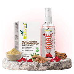 Face Pack Combo: Multani Mitti & Sandalwood + 3% Niacinamide + Rose Toner | Unisex