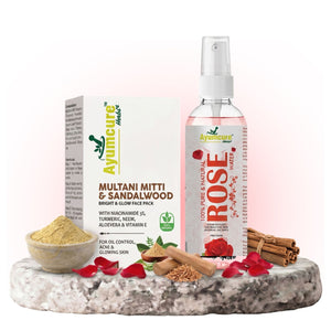 Face Pack Combo: Multani Mitti & Sandalwood + 3% Niacinamide + Rose Toner | Unisex