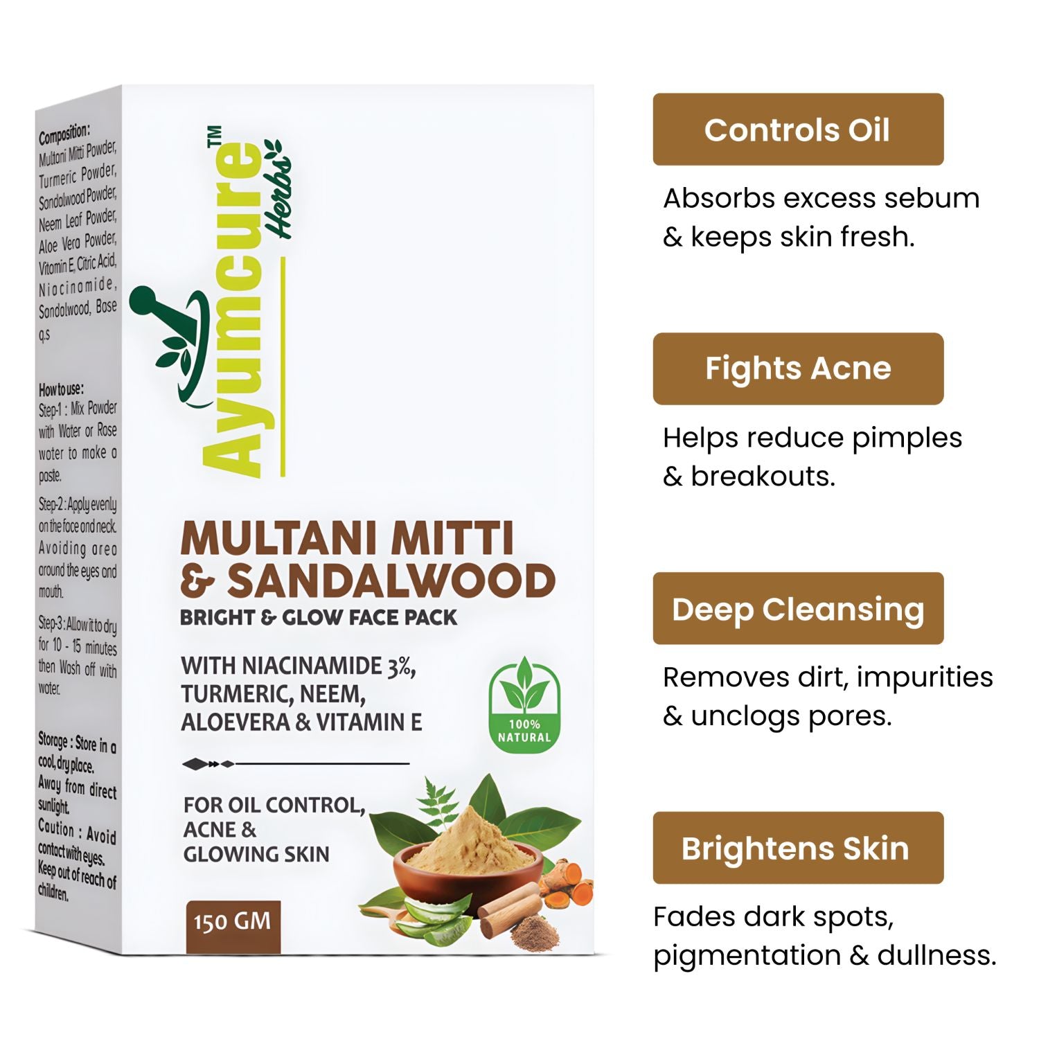 Face Pack Combo: Multani Mitti & Sandalwood + 3% Niacinamide + Rose Toner | Unisex