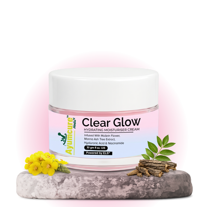 Clear Glow Korean Skin Hydrating Moisturiser Cream | Glass Glow Skin Formula with Hyaluronic Acid & Niacinamide | Infused with Mullein Flower & Manna Ash Tree Extract | Deep Hydration Lightweight Daily Face Cream for Women & Men | 30 gm