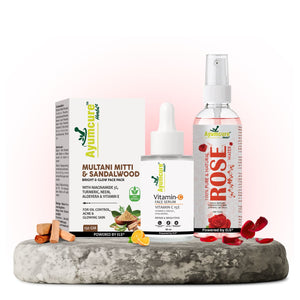 Instant Glow Combo: Multani Mitti + Rose Water + Vitamin C Serum | Men & Women