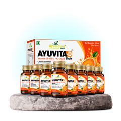 Ayumcure Ayuvita-D Vitamin D3 600 IU + K2 Liquid Shots | Sugar Free | Orange Flavour | 10ml × 8 Shots