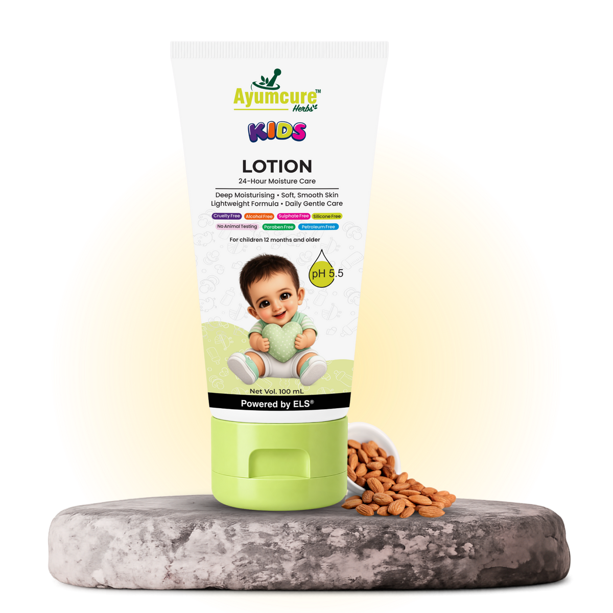 Ayumcure Herbs Kids 24-Hour Moisture Lotion | Sulphate, Paraben & Silicone Free | Ayurvedic with Aloe Vera, Kokum Butter & Almond Oil | Lightweight Daily Moisturiser | 100ml
