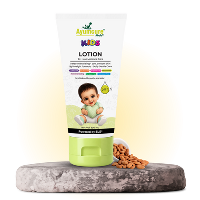 Ayumcure Herbs Kids 24-Hour Moisture Lotion | Sulphate, Paraben & Silicone Free | Ayurvedic with Aloe Vera, Kokum Butter & Almond Oil | Lightweight Daily Moisturiser | 100ml