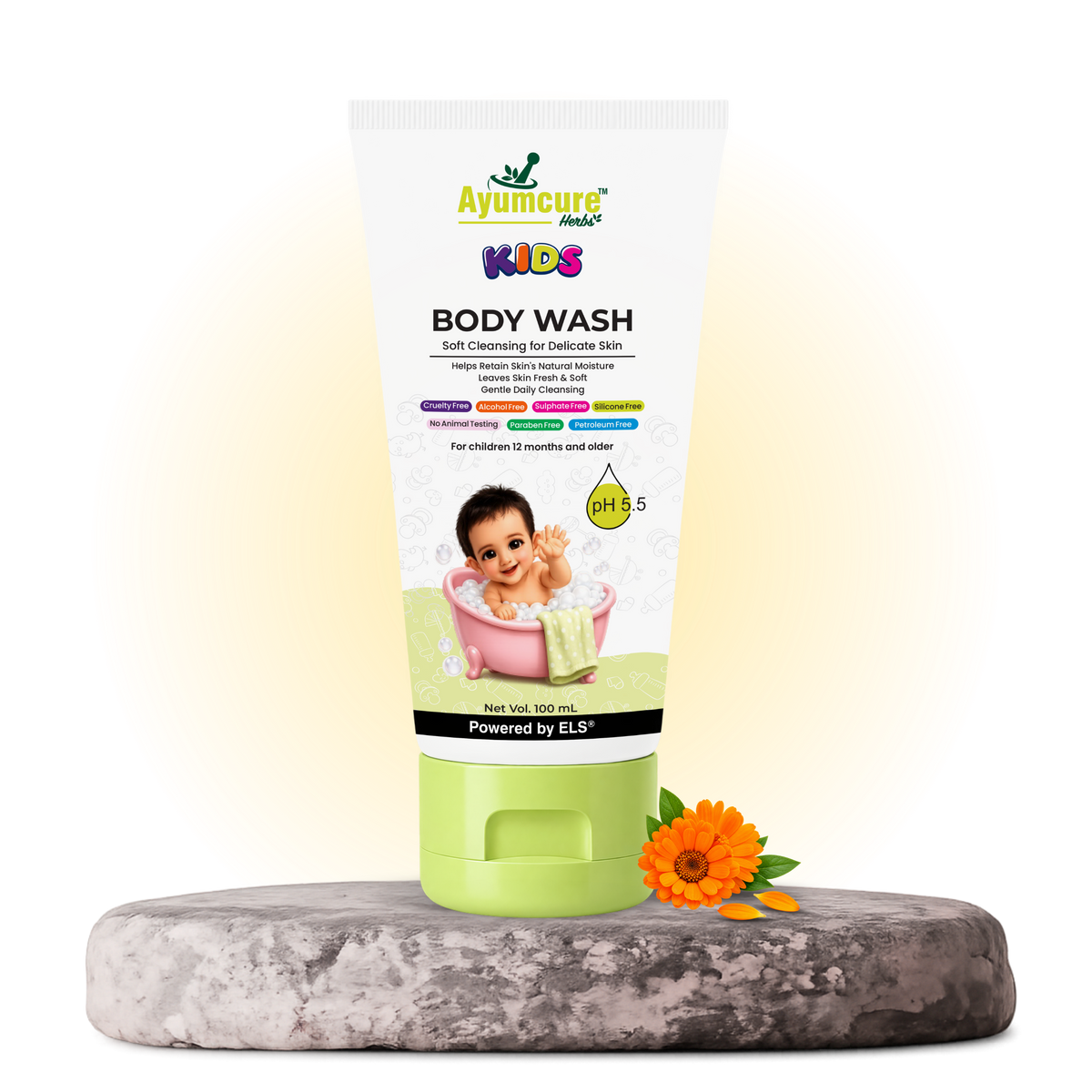Ayumcure Herbs Kids Foaming Body Wash | Sulphate, Paraben & Silicone Free | Ayurvedic with Aloe Vera, Reetha & Shikakai | Soft Daily Cleanser for Delicate Skin | 100ml