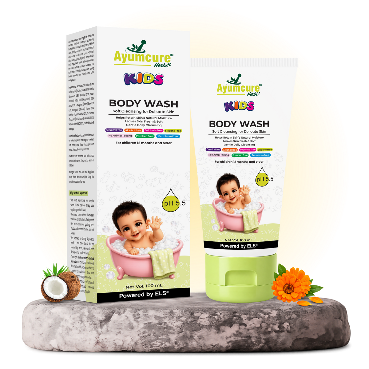 Ayumcure Herbs Kids Foaming Body Wash | Sulphate, Paraben & Silicone Free | Ayurvedic with Aloe Vera, Reetha & Shikakai | Soft Daily Cleanser for Delicate Skin | 100ml