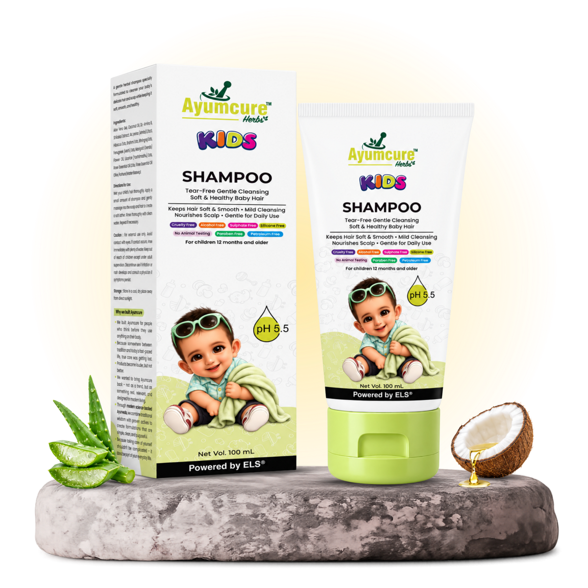 Ayumcure Herbs Kids Tear-Free Shampoo | Sulphate, Paraben & Silicone Free | Ayurvedic with Aloe Vera, Neem, Shikakai & Amla | Gentle Daily Baby Hair Cleanser | 100ml