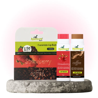 Strawberry & Coffee Brightening Lip Balm Combo | Repairs Dark & Dry Lips | Women - Alternate View