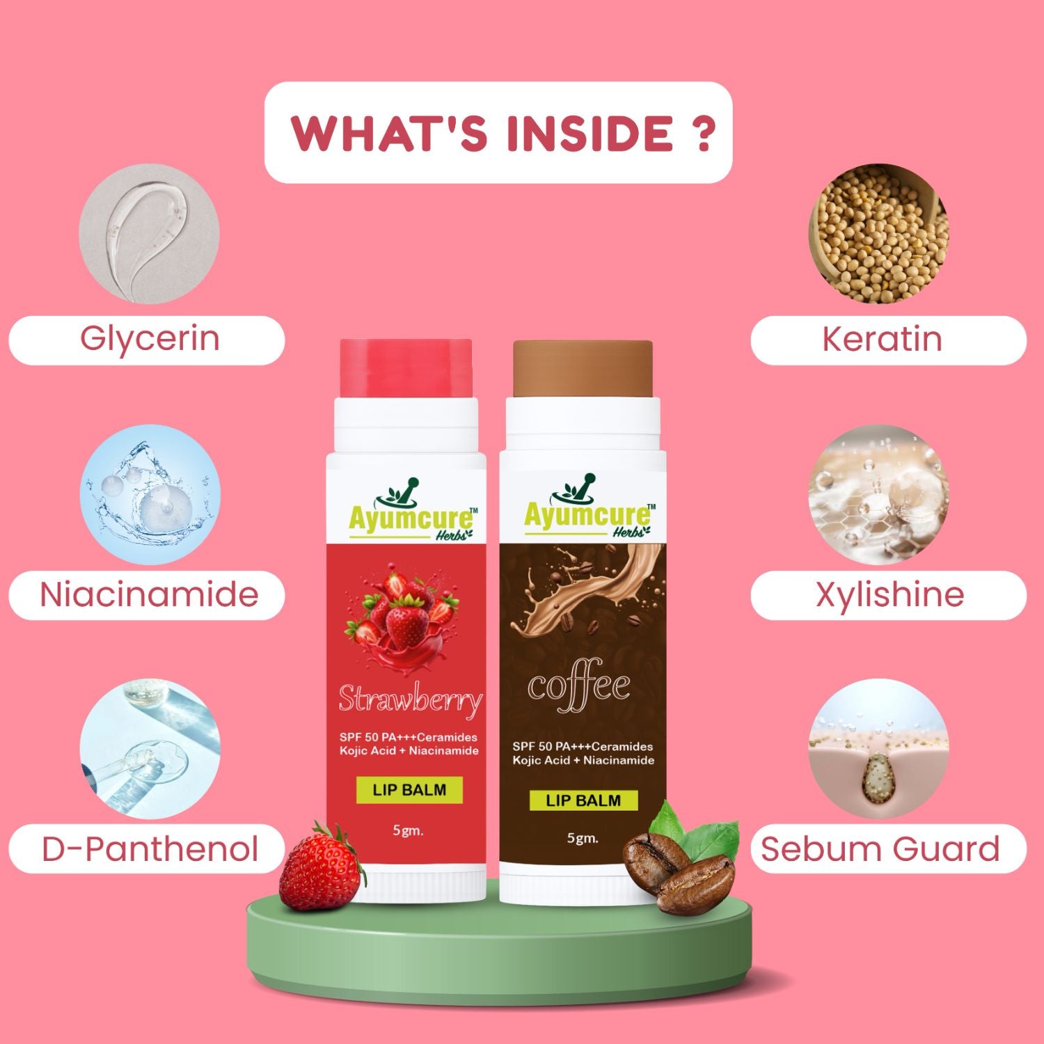 Strawberry & Coffee Brightening Lip Balm Combo | Repairs Dark & Dry Lips | Women