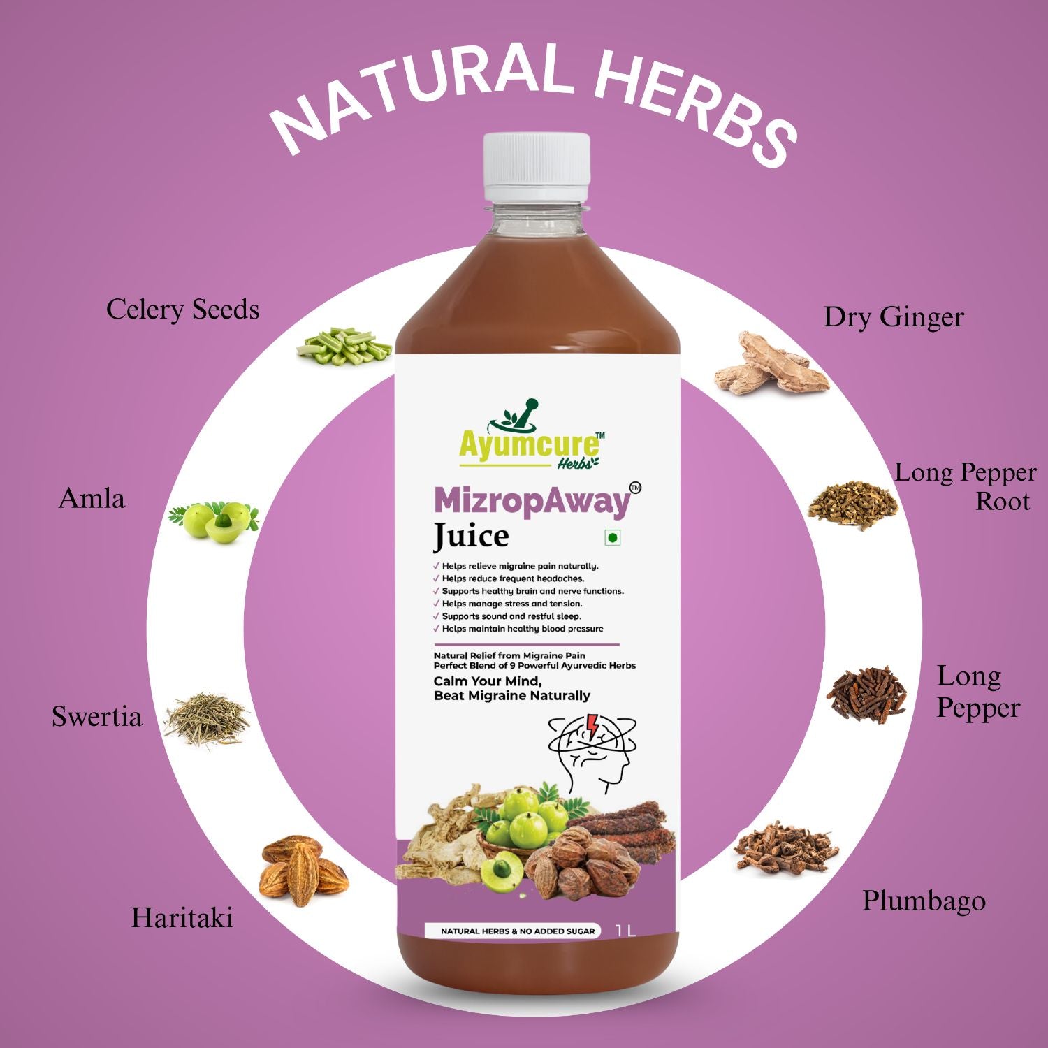 MizropAway Ayurvedic Migraine & Headache Relief Juice | Men & Women