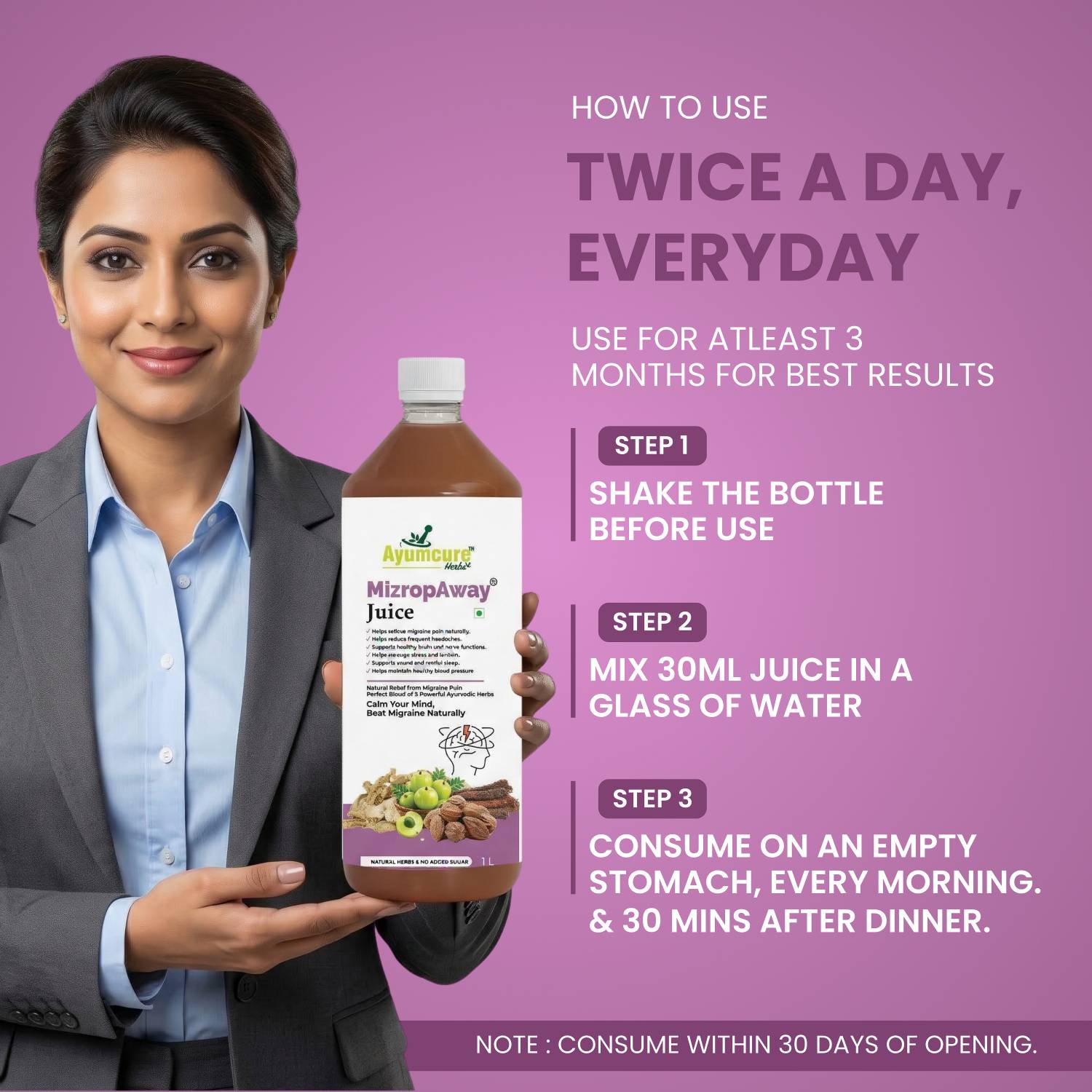MizropAway Ayurvedic Migraine & Headache Relief Juice | Men & Women