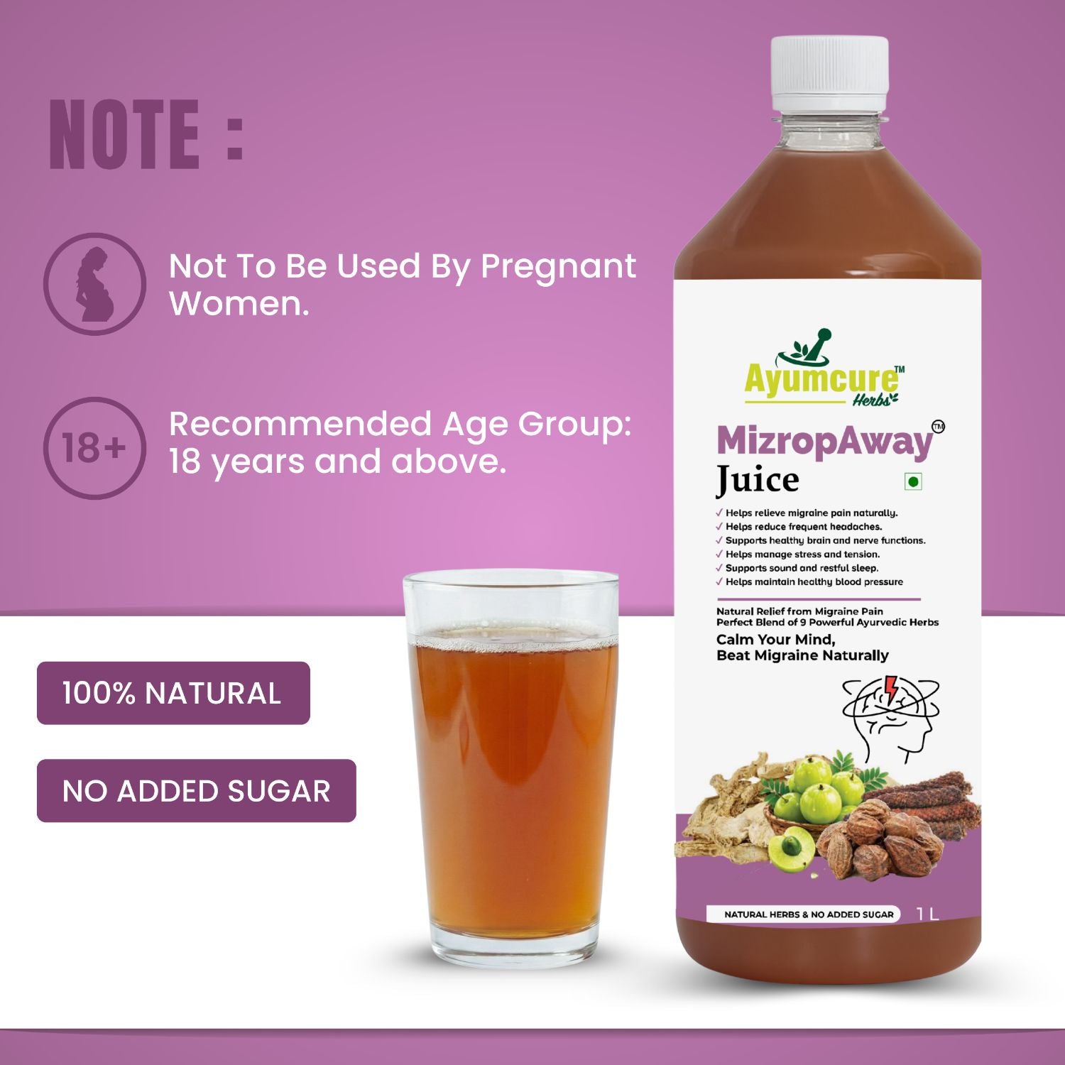 MizropAway Ayurvedic Migraine & Headache Relief Juice | Men & Women