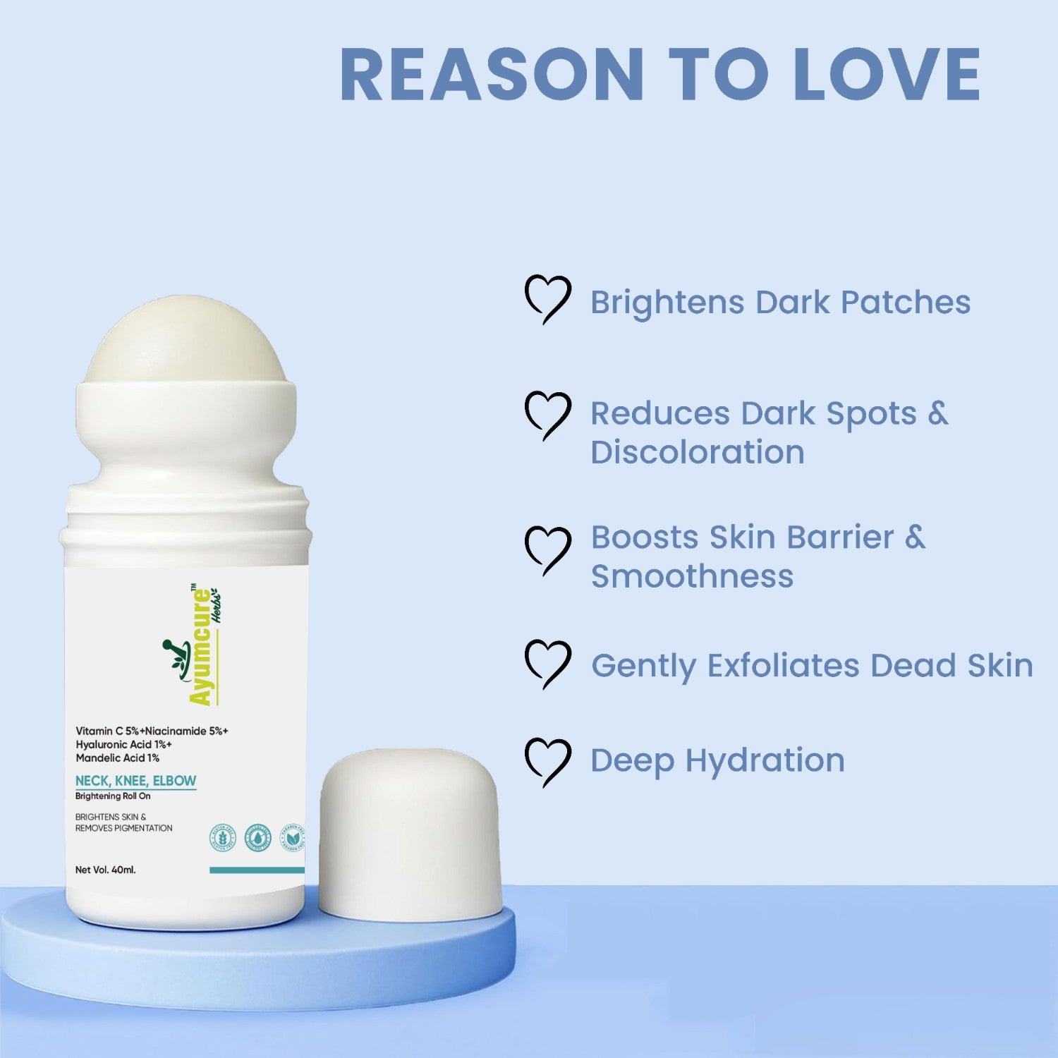 5% Niacinamide Roll-On | Fades Dark Spots on Neck, Knee & Elbow | All Skin Types