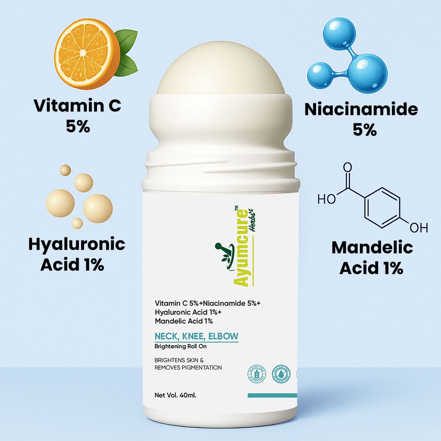 5% Niacinamide Roll-On | Fades Dark Spots on Neck, Knee & Elbow | All Skin Types
