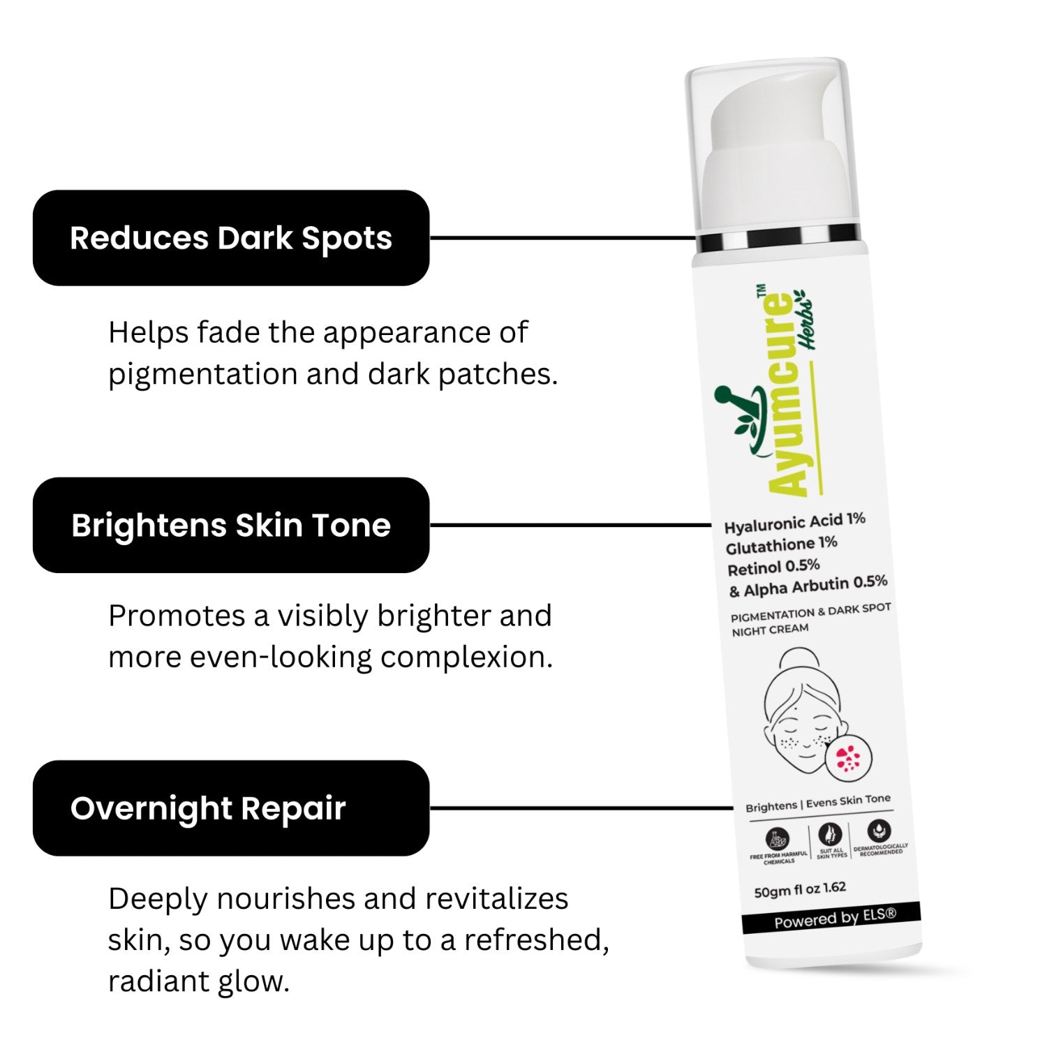 Night Cream | 1% Retinol, 0.5% Alpha Arbutin, Glutathione & Hyaluronic Acid | Unisex